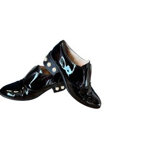 Louise et Cie Lo-Franley Patent Leather Loafer Size 8/38 Black Faux Pearls